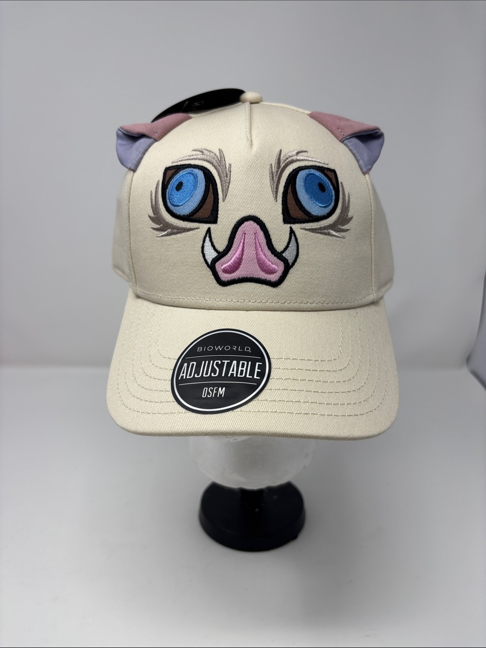 New Bioworld Cream Cap with Blue Eyes and Pink Nose Accent Demon Slayer